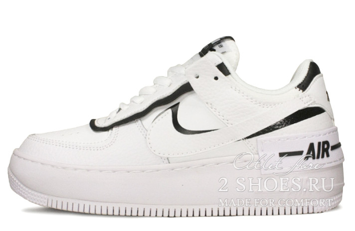 Кроссовки Nike Air Force 1 Shadow White Black  белые, кожаные