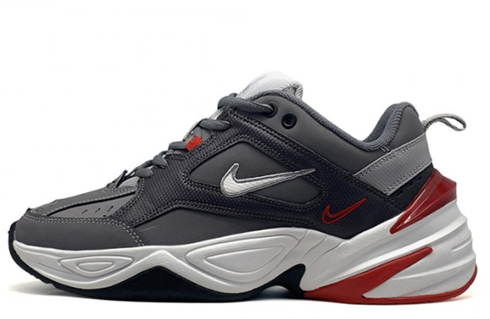 Кроссовки Nike M2K Tekno Dual Grey Red White  серые, кожаные