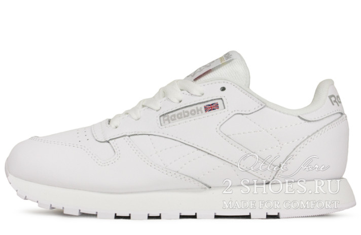 Кроссовки Reebok Classic Leather Pure White 2232 белые, кожаные